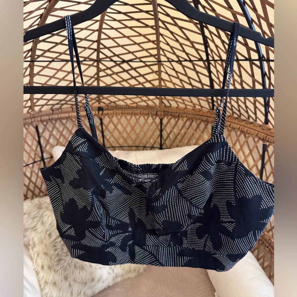 Universal Thread Tropical Palm Cropped Top Bralette Medium Black